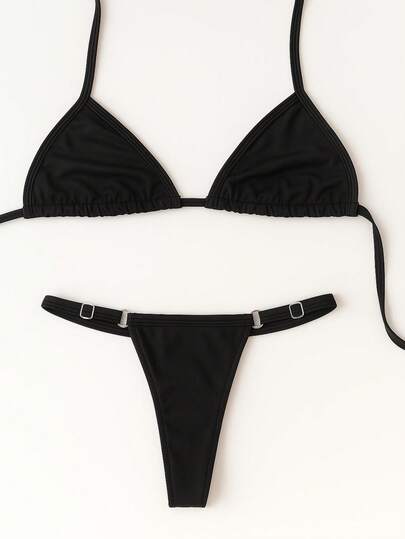 Biquini Feminino Marquinha De Fita Com Regulagem Latral Cortininha Sem Bojo  Simples    Nó    Férias  Praia