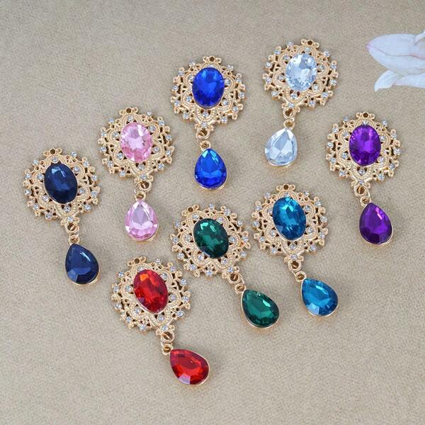 10PCS Set Handcrafted Hair Ornaments With Green Gemstones - Golden-Tone Water Drop Alloy Clips For DIY Jewelry & Fashion Accessories, Ideal For Crafting And Embellishments, Hair Accessories