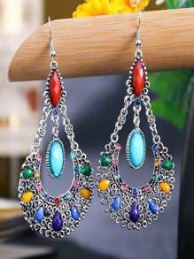 2pcs Vintage Glass Rhinestone Pendant Earrings For Women