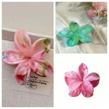 3pcs Colorful Tie-Dye Lily & Hydrangea Design Simple Elegant Claw Hair Clips, Versatile Beach Style For Women Hair Accessories Elegant Hair Claw Women Claw Clips