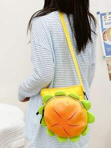 1 件汉堡主题斜挎包。卡哇伊向日葵汉堡包。适合学校郊游的可爱休闲背包。充满活力的 3D 花卉设计，中心为橙色和红色旭日图案，顶部为黄色拉链。适合青少年女孩的俏皮迷你钱包，可爱卡通美学单肩包。非常适合办公室、大学、工作、商务、通勤、户外活动、旅行、郊游等场合。