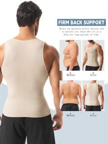 Men Slimming Body Shaper Vest Shirt Chest Compression Muscle Tank Top Tummy Control Underwear Shapewear Fitness Sports Gym Tank Top - Beige - View 6