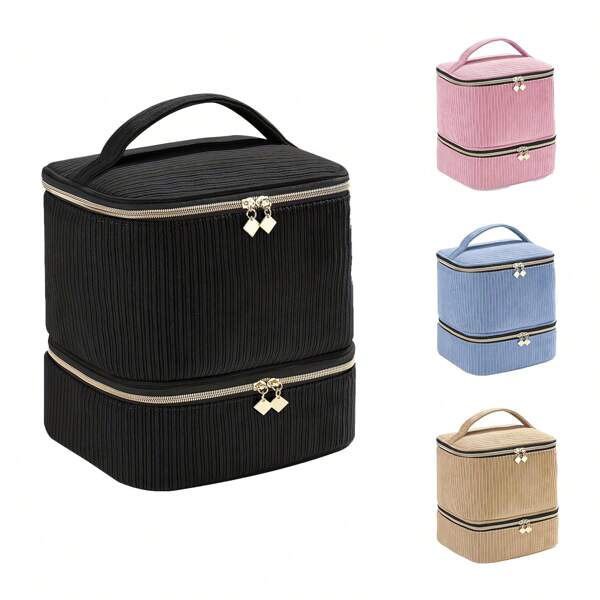 Nagellack Organizer und Nagellampe Etui aus Cord, Nagelkitorganisator für 30 Flaschen (15ml - 0,5 Fl.Oz), Nagellack Transportbox mit Aufbewahrungsfächern für Maniküre-Werkzeuge