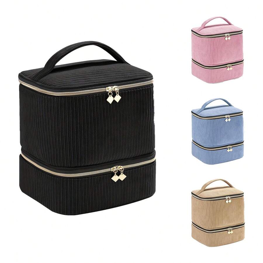 灯芯绒指甲油收纳盒和美甲灯盒，美甲套装收纳盒可容纳 30 瓶（15 毫升 - 0.5 液体盎司），指甲油便携盒带有美甲工具收纳区