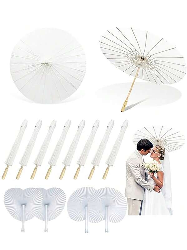 Abanico de papel blanco con forma de corazón - Parasol de estilo chino japonés para pintura DIY, boda, ducha nupcial, fotografía, decoración de fiesta