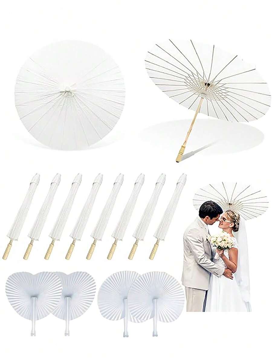 Abanico de papel blanco con forma de corazón - Parasol de estilo chino japonés para pintura DIY, boda, ducha nupcial, fotografía, decoración de fiesta