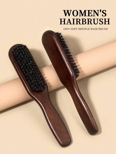 Boar Bristle Slick Back Hair Brush - Soft/Medium Smoothing Hairbrush To Style, Polish, & Lay Hair Down Flat To Create A Sleek Frizz Free Hairstyle For Women And Men - Wooden Handle, Back To School, Travel Holiday Essentials, For Women, Brush, Detangling Brush, Ball Brush, Mini Hair Brush Set, Wooden Comb, Slick Back Brush, Hairbrush, Edge Brush Hair Comb, Hair Brush Set, Brush, Hair Brush, Barber, Hairdressing Equipment, Hair Brush, Brush Hair Brush Set, Comb Hair, Comb For Curls, Detangling Brush, Hair Brush For Women, Barbershop, Hairdressing Equipment