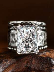1pc Vintage Bohemian Style Silver Color Ring For Women, Engagement/Wedding/Promise Ring For Daily Wear