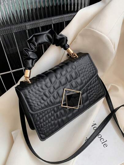 Fashionable Solid Color Crease Handbag, Cloud Bag Crinkle Bag Crocodile Print Large Capacity Stylish Women's Bag, Suitable For Shopping, Wallet, Shopping, Young Women, College Students, Newlyweds, White-Collar Workers. Ideal For Office, University, Work, Business, Commute, Outdoor Activities, Travel And Outing