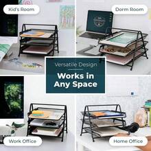 Este archivador metálico de escritorio extraíble de tres niveles cuenta con una cesta archivadora tipo cajón, un sistema de almacenamiento de archivos de malla metálica multicapa con estantes desmontables para un acceso fácil y cómodo, múltiples bandejas para archivos y una robusta estructura de malla metálica. Ofrece una gran capacidad de carga, es duradero y estable, y permite una organización más clara. Fácil de instalar, es ideal para oficinas, salas de estar, bibliotecas, archivos, actividades escolares y ambientes de primavera/verano. - Negro - Ver 4