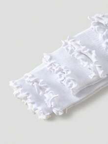 5 Pairs Women White Striped Ruffle Y2K Style Socks, Minimalist & Fashionable, Suitable For Daily/Casual/Outing/Travel Wear - White - View 6