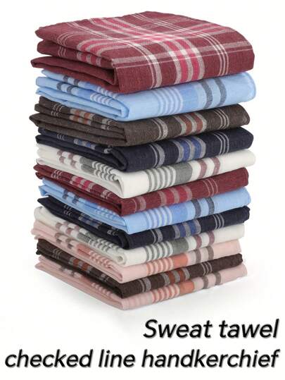 24pcs Classic Men Absorbent Plaid Handkerchiefs, Thin Old-Fashioned Style Hankie , Sweat Wiping Cloth Small Square Handkerchief,Men Accessories