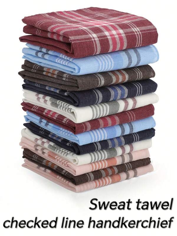 24pcs Classic Men's Polyester Absorbent Plaid Handkerchiefs, Thin Old-Fashioned Style Hankie For Elders And Elderly Women, Sweat Wiping Cloth Small Square Handkerchief