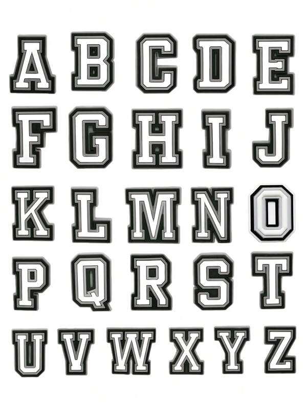 26pcs Black & White Letter Pattern Shoe Charms, Suitable For Slippers And Sandals, PVC Shoe Decor Accessories, Unisex, Christmas, Birthday, Party Gift