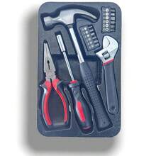 Caja de herramientas para el hogar de 16 piezas | Incluyendo martillo, destornillador, alicates, dado, etc. Juego de herramientas de reparación multifuncionales - Multicolor - Ver 2