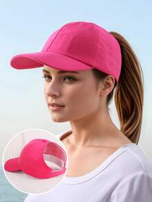 1pc Women's Heart Embroidered High Ponytail Sun Protection Half Open Top Baseball Cap - 1PC Solid Color - View 11