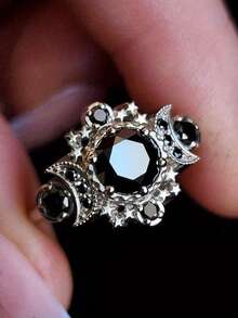 1 套复古情侣哥特式订婚戒指，古董银质分支戒指，男女通用巫师戒指，深色几何指环 - 彩色 - 查看 11