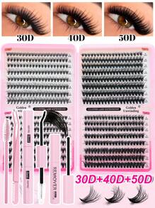 200PCS Fluffy Lash Clusters 30D, Individual Eyelash Thick Cluster Eyelash Extensions D Curl Lashes Clusters ,DIY Lash Extension Kit Set, Lashes Clusters 200Pcs/300Pcs/240Pcs/168Pcs Individual Lashes 8-16MM Wispy Cluster Lashes