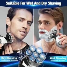 Electric Shaver/Electric Razor, Head And Face Shaving, Wet And Dry Shaver, Cordless Electric Shaver - Upgraded 5 In 1 Waterproof Grooming Kit, Full Body Washable, Nose Hair Trimmer, Hair Clipper, USB Charging, LED Display, Perfect Holiday Gift For Men. ,400mAh Battery - Silver - View 5