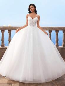 Elasola Vestidos de novia de línea A de malla noble con bordados y cuentas con tirantes de espagueti estilo barroco de la marca HEARBOBO