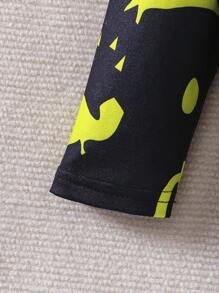 Young BoyComfortable Cartoon Dinosaur Pattern Luminous Long Sleeve + Long Pants Home Outfit Set (Glowing Only Under UV Light)