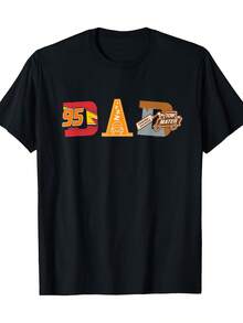 [ Dad Tee] -Pixar Cars Dad T-Shirt - 100% Cotton, Lightweight & Breathable | Casual Crew Neck, Short Sleeve, Perfect Father's Day Or Birthday Gift | Playful Graphic Tee, Digital Print Top - 黑色 - 查看 1
