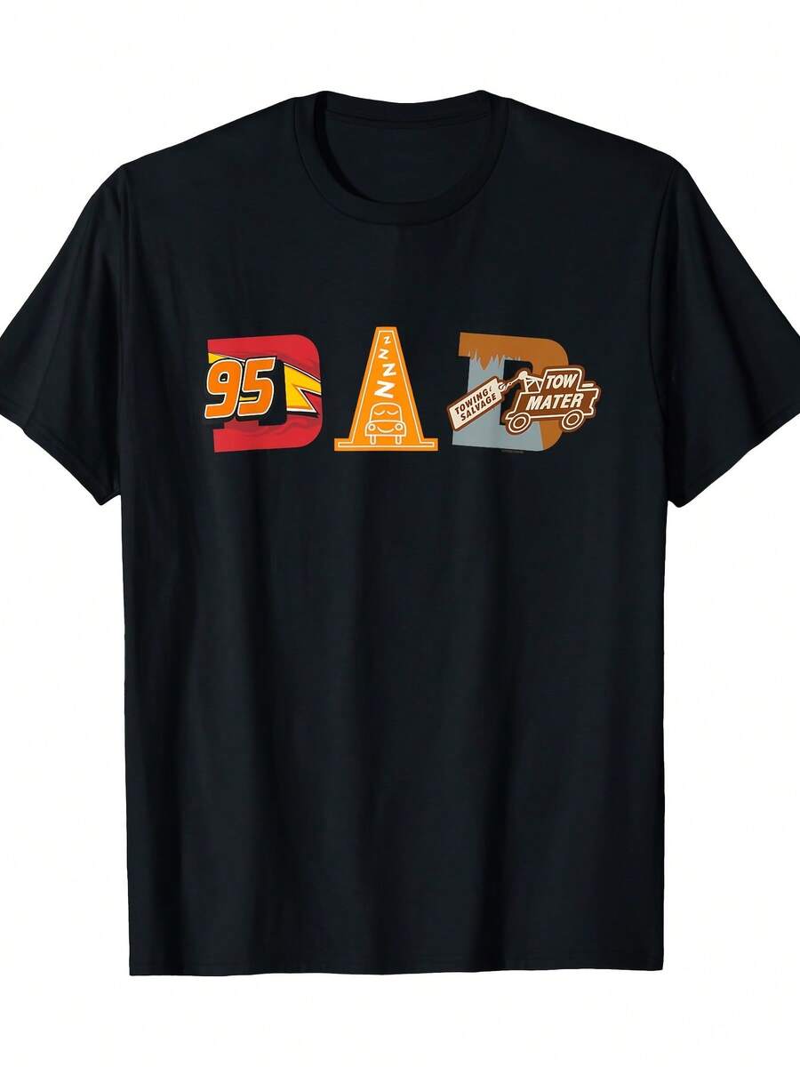 [ Dad Tee] -Pixar Cars Dad T-Shirt - 100% Cotton, Lightweight & Breathable | Casual Crew Neck, Short Sleeve, Perfect Father's Day Or Birthday Gift | Playful Graphic Tee, Digital Print Top - 黑色 - 查看 1