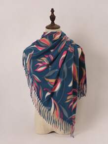 1pc Floral Printed Polyester Casual Scarf, Winter