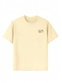 1pc Back To School Girls Casual Graphic Print Round Neck Short Sleeve T-Shirt, Summer Student Outfit - Crayon & Pencil Sketch Minimalist English Letter Style T-Shirt To Inspire Imagination And Self-Expression