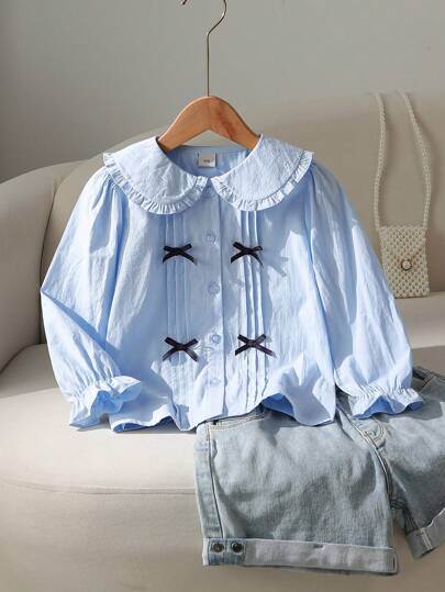 Blusa ligera de manga larga con cuello vuelto para niñas pequeñas, otoño