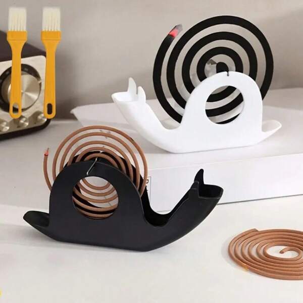 1/2/4/6pcs Snail-Shaped Mosquito Coil Holder With Cleaning Brush - Fireproof Anti-Scald Mosquito Repellent Stand With Dust Collector, Durable Plastic Home Decor, Suitable For Bedroom, Bathroom, Office, In White And Black Colors
