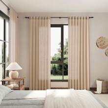 Tan Brown Semi Sheer Curtains 108 Inches Long 2 Panels Set Back Tab Loop Pocket Linen Blend Boho Large Window Curtain Extra Long Light Filtering Drapes High Ceiling Curtains For Living Room 40x108 - 棕色 - 查看 8