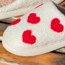 Heart Pattern Plush Slippers, Warm Soft Bottom Flat Shoes For Winter, Comfortable Indoor Floor Slippers,Furry Shoes - White - View 4