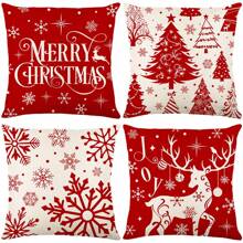 4pcs Christmas Pillow Covers, Classic Red & White Reindeer & Christmas Tree Design - Multicolor - View 13