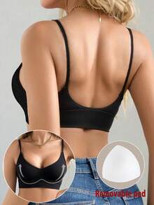 Sutiã esportivo acolchoado sem costura para mulheres, modelo básico e sexy para ioga, preto. - Preto - Ver 3
