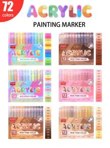 GuangNa 72 Color Skin Tone Macaron Color Scheme Direct-Liquid Acrylic Soft-Tip Marker Pens, Student Drawing/Painting/Doodling/Anime Character Skin Tone Colored Marker Pens, DIY Waterproof Art Markers For Clothes/Shoes/Glass/Stones