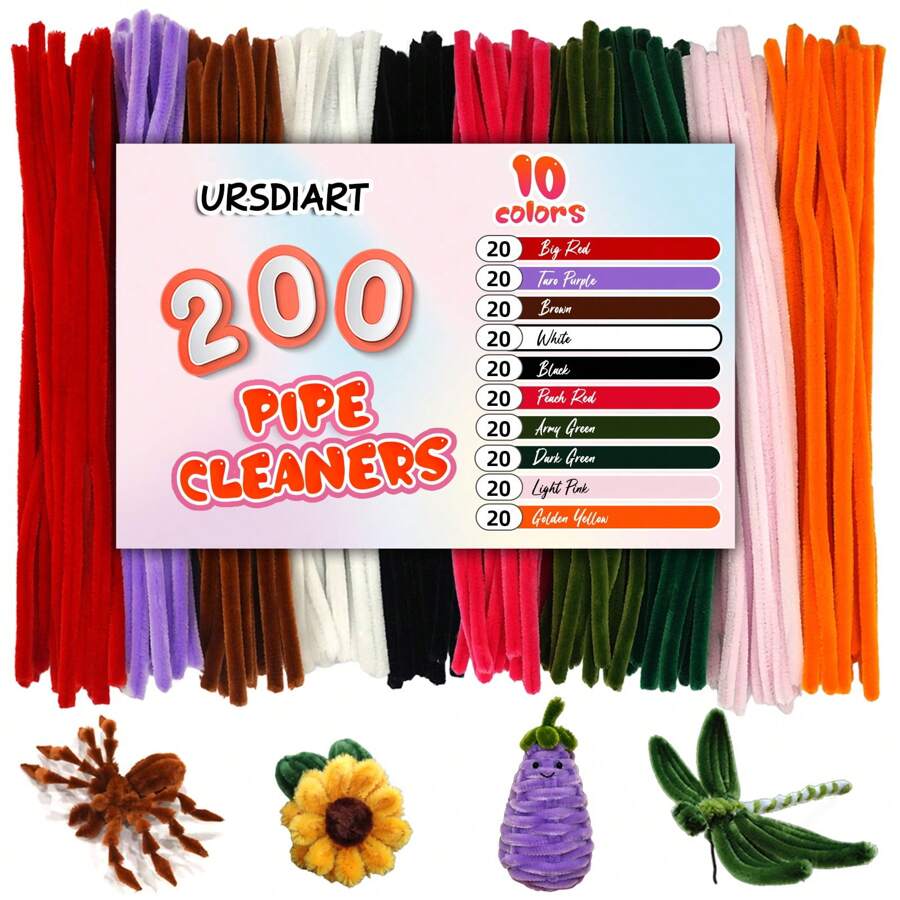 [Wertvolle Dicke Fuzzy Wire Sets] 10 mm Upgrade und Verdickung Pfeifenreiniger Bastelzubehör mit Schritt-für-Schritt Video Tutorial, 200 Stücke Dicke Pfeifenreiniger 30 cm * 10 mm, 10 sortierte pastellfarbene Chenilledrähte im Großpack für Kunst- und Basteiprojekte, Kreativitätsförderung, Geschenkverpackung, Feiertags-Dekorationen, Gemeinschaftsaktivitäten, geeignet für Farbenerkennung und -zuordnung, für Senioren und Anfänger-Kunstprojekte