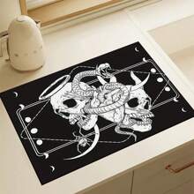 1 pieza Felpudo absorbente con estampado de esqueleto de Halloween para encimeras de cocina, tazones, platos, con alta absorbencia que oculta las manchas, con respaldo de goma, estera multifuncional para cafeteras, escurreplatos, utensilios de cocina