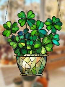 [热门选择] 2DFlat，幸运四叶草太阳捕手 - (6 英寸 X 6 英寸) 亚克力窗户挂饰，彩色玻璃风格家居和办公室捕光器，非常适合花园、露台、门廊、春季庆祝装饰，是圣帕特里克节的理想礼物[产品需要手动安装。]