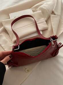 2025新款女士新月形腋下单肩包，时尚优雅 - 紅色 - 查看 3