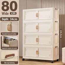 Foldable Multi-Tier Storage Box, Double Door Storage Cabinet For Clothes, Books, Snacks In Bedroom, Living Room, Cream Color
