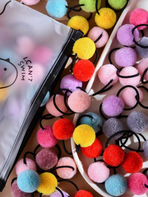 30pcs Plush Ball Hair Scrunchies For Women, Cute & Sweet Niche Daily Versatile Non-Damaging Half Ponytail, Side Braid Hair Ties Headband Accessories