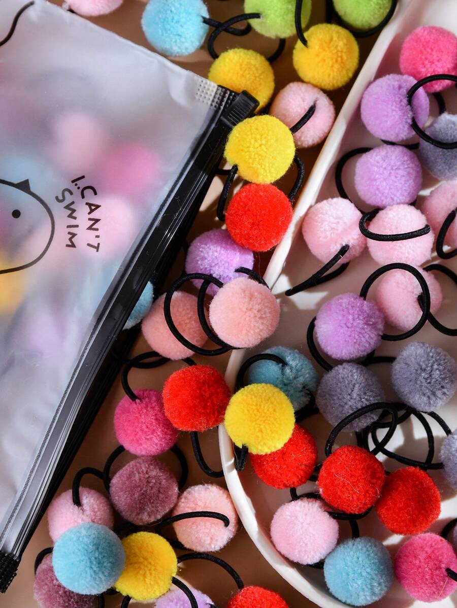 30pcs Plush Ball Hair Scrunchies For Women, Cute & Sweet Niche Daily Versatile Non-Damaging Half Ponytail, Side Braid Hair Ties Headband Accessories
