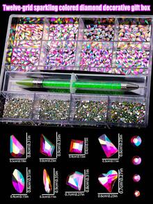 Juego de 12 rejillas con diamantes de cristal 3D brillantes de colores mixtos para decoración de uñas, accesorios de joyería de moda para decoración de uñas, accesorios de decoración para diseño de uñas de fiesta y baile