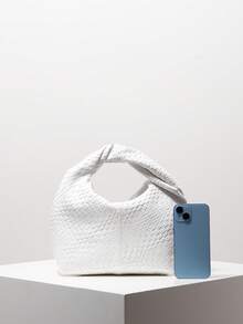 Bolso de asa superior minimalista tipo hobo, con correa retorcida pequeña, unicolor, bolso clásico para mujer de uso diario, perfecto para la oficina y el trabajo - Blanco 2 - Ver 4