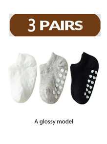 3pcs/6pcs/12pcs Baby Non-Slip Floor Socks, Black White Gray Polka Dot Pattern Boat Socks, Suitable For Daily Wear, 0-4 Years Old