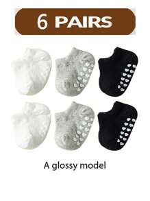 3pcs/6pcs/12pcs Baby Non-Slip Floor Socks, Black White Gray Polka Dot Pattern Boat Socks, Suitable For Daily Wear, 0-4 Years Old