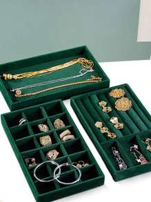 1/5 Green Velvet Jewelry Display Tray, Stackable Jewelry Storage Tray, Jewelry Organizer Tray, Drawer Jewelry Display Cabinet, Earrings, Necklaces, Bracelets, Rings, In Various Sizes For Women Storage Organizer Travel Essentials Back To School Dormitory Storage