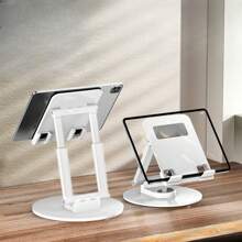 Adjustable Rotatable Tablet Stand & Phone Holder - Foldable, Desktop Compatible With All Smartphones & Tablets, Sturdy Carbon Steel, Black, Desk Mounts For Table