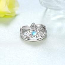 1 Pc Elegant 925 Sterling Silver Celtic Knot Moonstone Triangle High Polish Anti-Rust Eternal Wedding Ring, Stackable Rings, Irish Jewelry Gift For Women - Silver - View 4